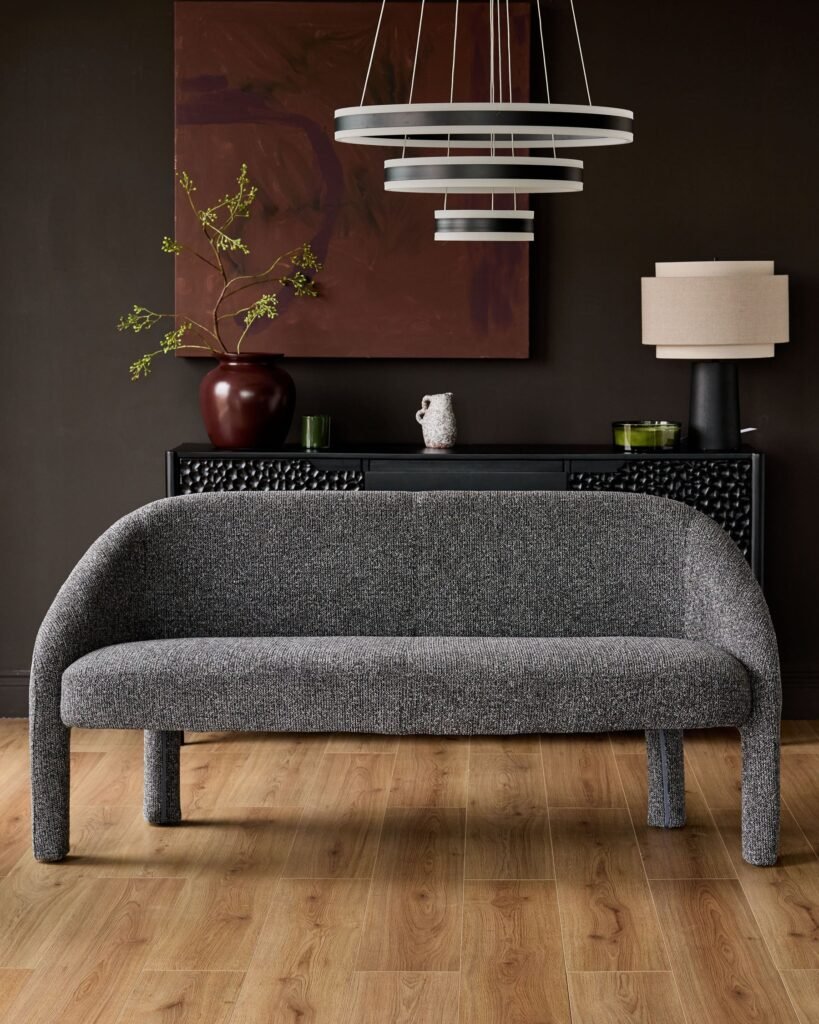 Dusk Easton dark grey fabric dining bench Front