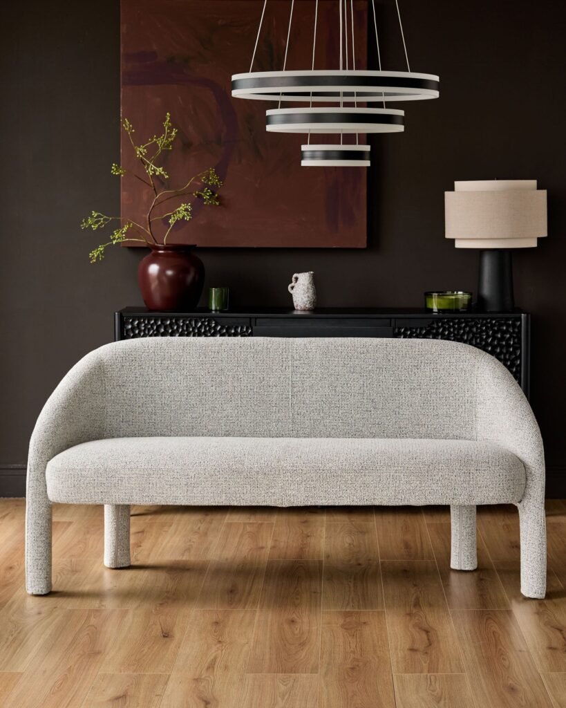 Easton light grey Dusk England fabric dining bench Front
