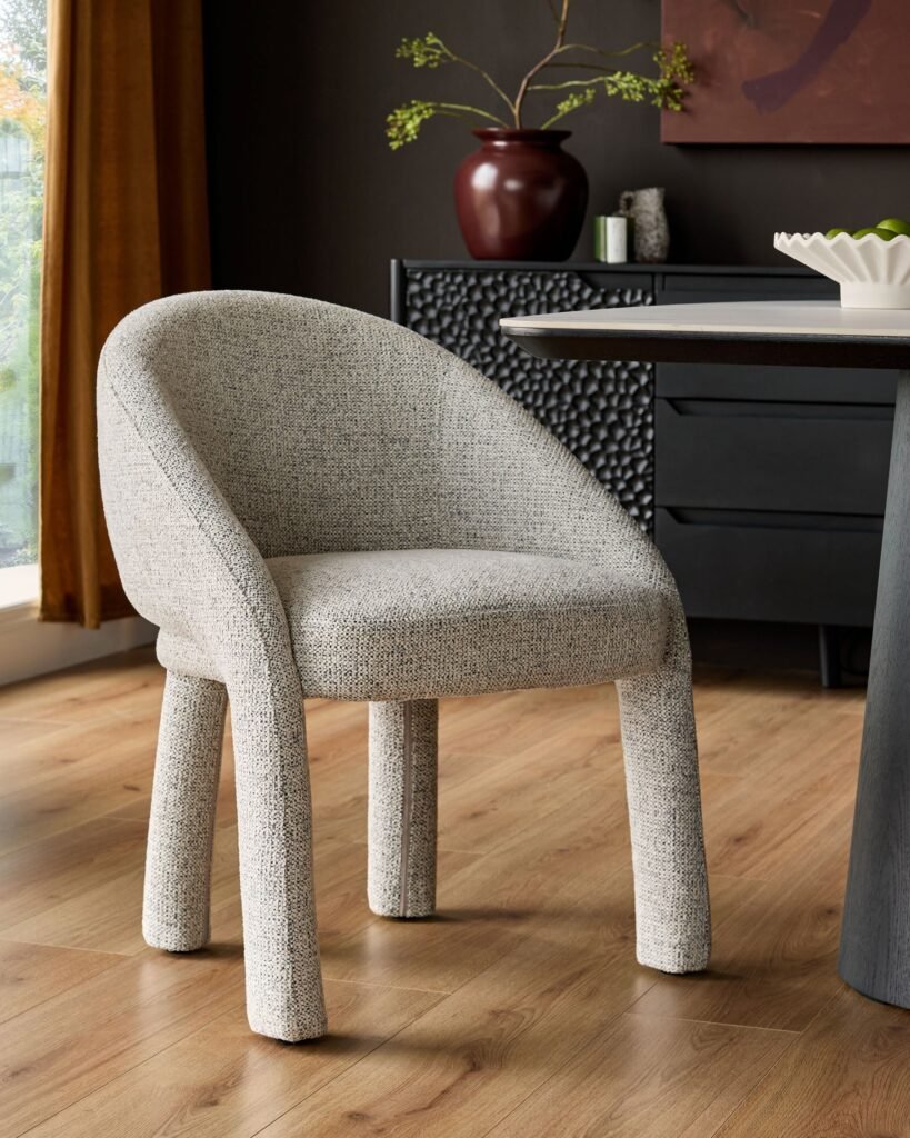 Easton light grey chenille dining chair – Dusk Front