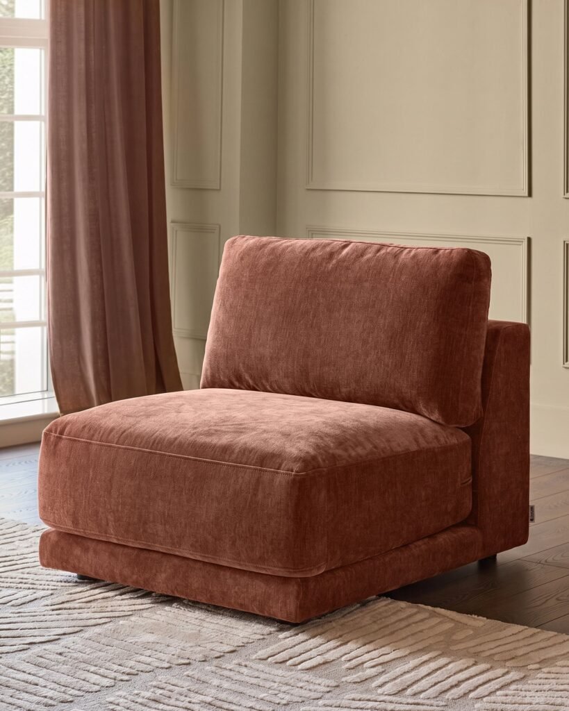 Dusk England Eden apricot chenille sofa module Front