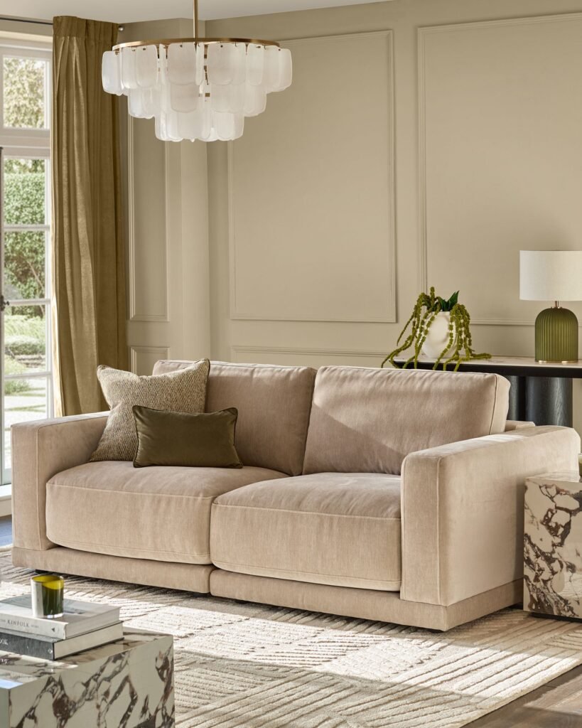 Dusk England Eden champagne chenille 2 seater sofa Front