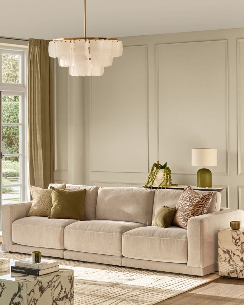 Eden champagne chenille Dusk Scotland 3 seater sofa Front