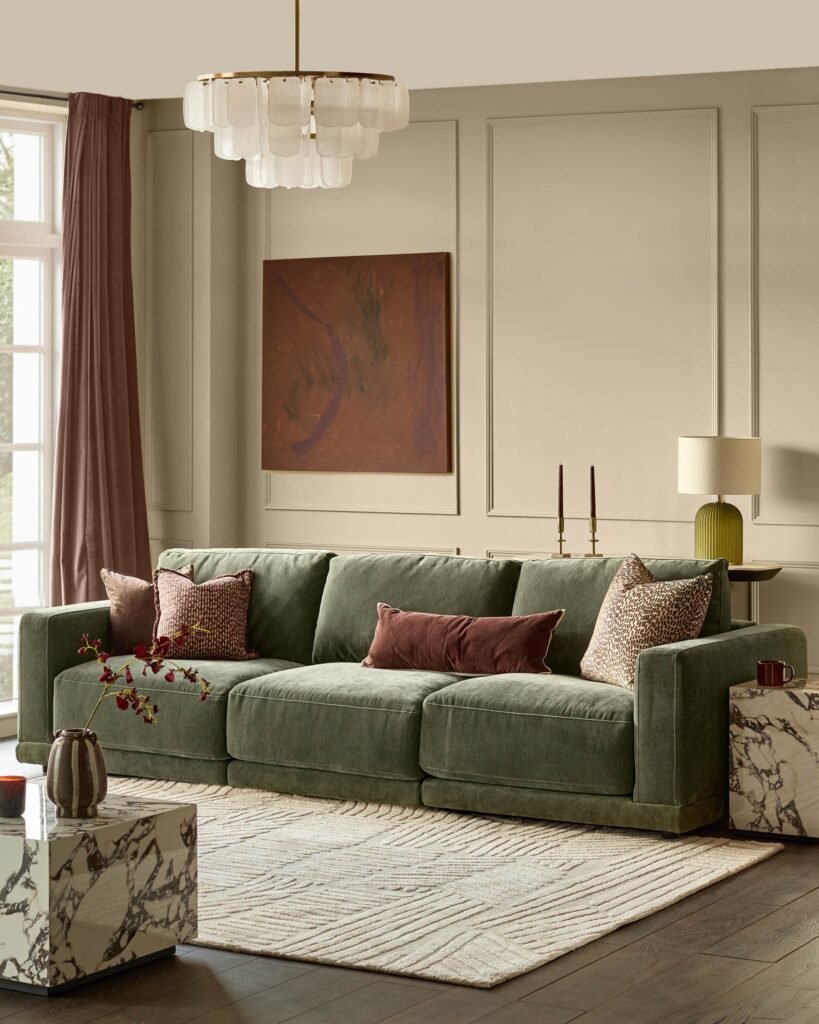 Eden dark green Dusk chenille 3 seater sofa Front