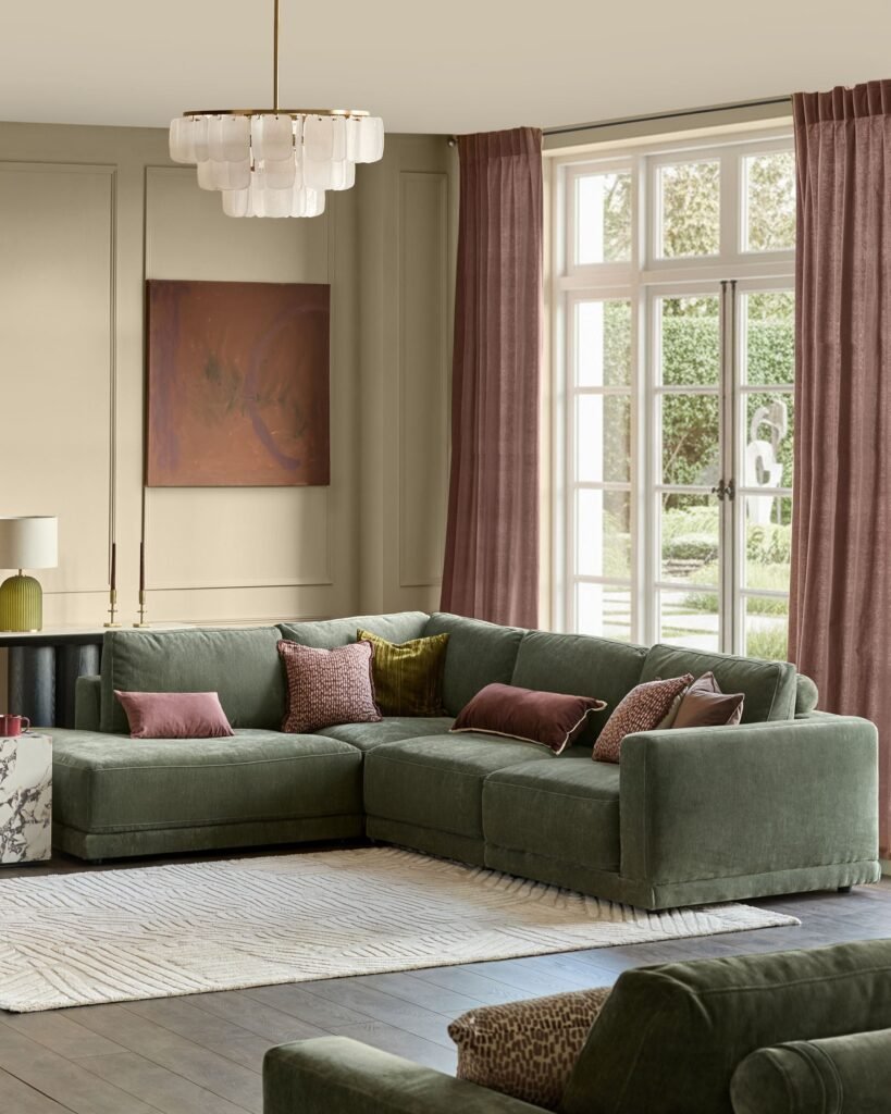Eden dark green chenille left hand large corner chaise sofa – Dusk England Front