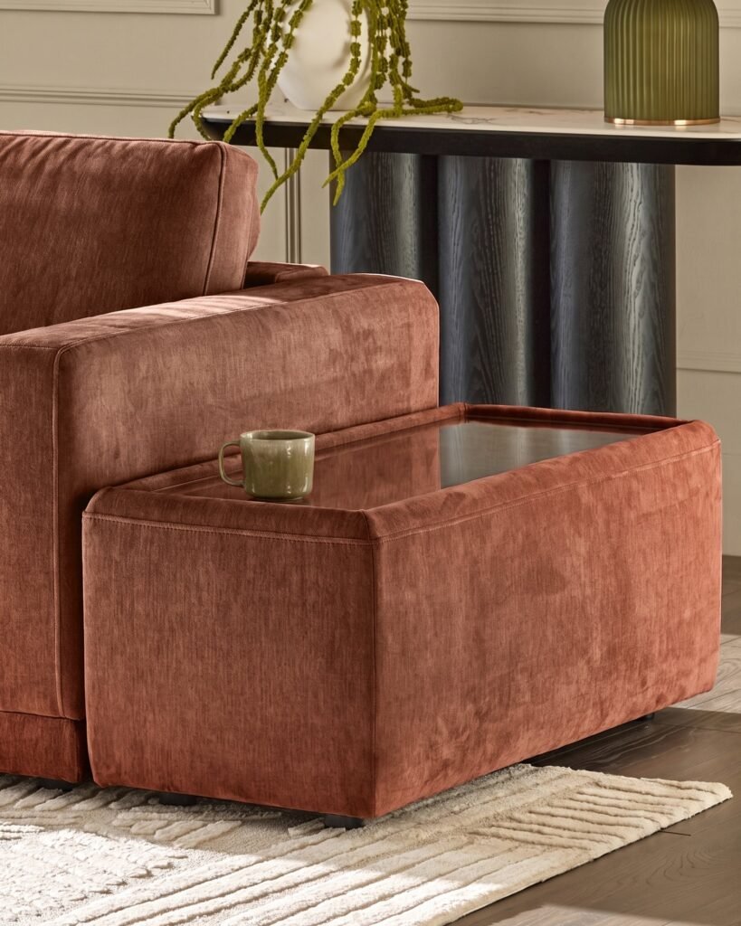 Eden apricot chenille side table module – Dusk Front