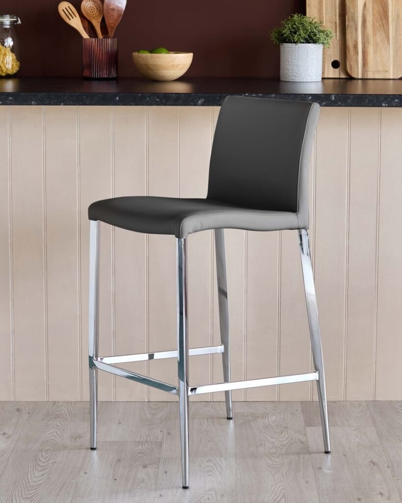 Elise dark grey faux leather bar stool - set of 2 – Dusk England Front