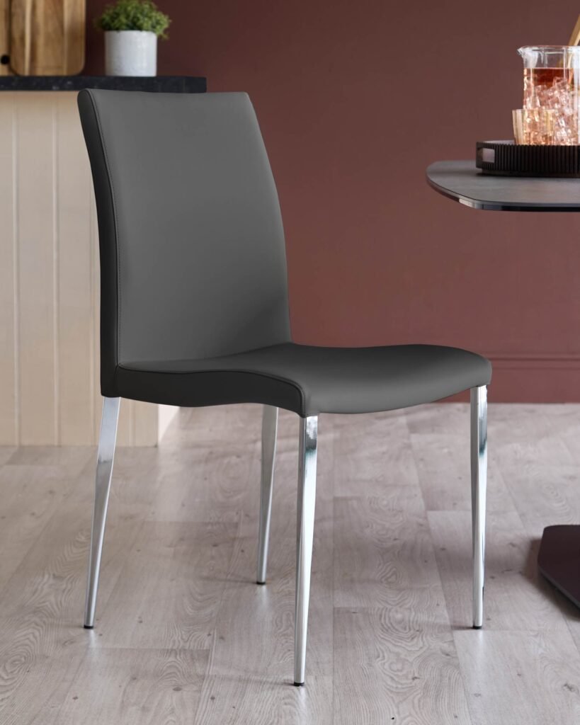 Dusk Elise dark grey faux and chrome leather dining chair - set of 2 Front