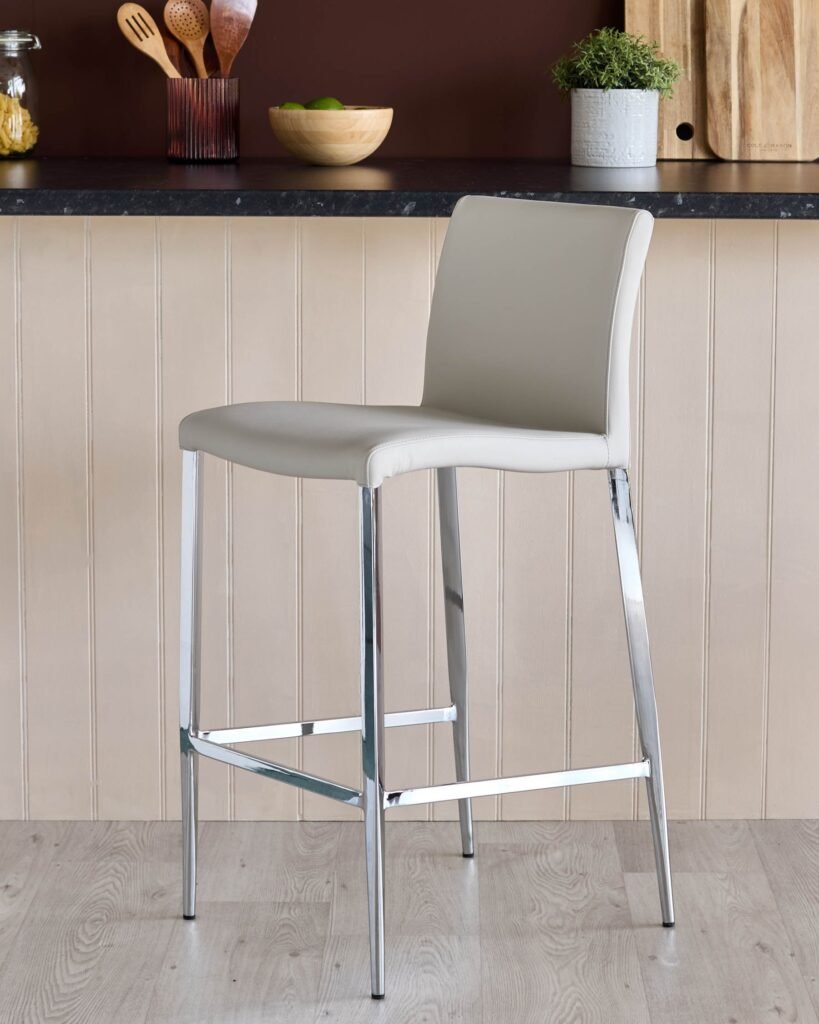 Elise light grey faux leather bar stool - set of 2 – Dusk England Front