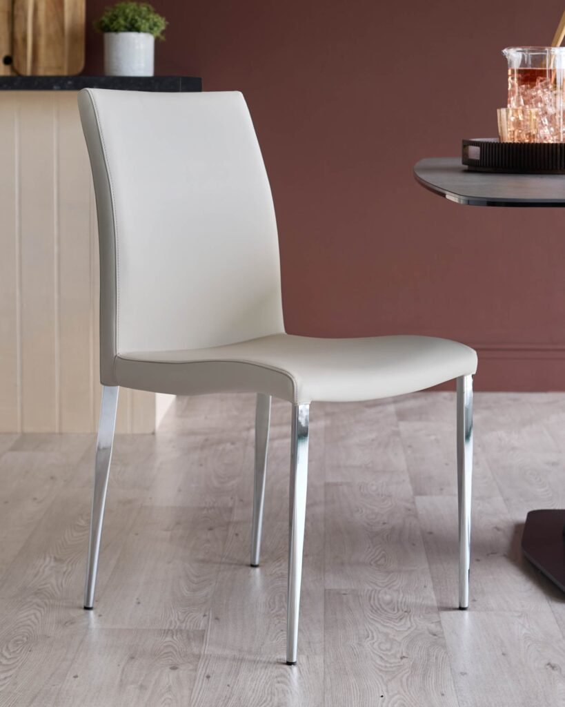 Dusk England Elise light grey faux leather and chrome dining chair - set of 2 Front