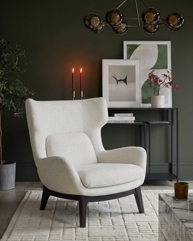 Ellis ivory chenille armchair – Dusk Scotland Front