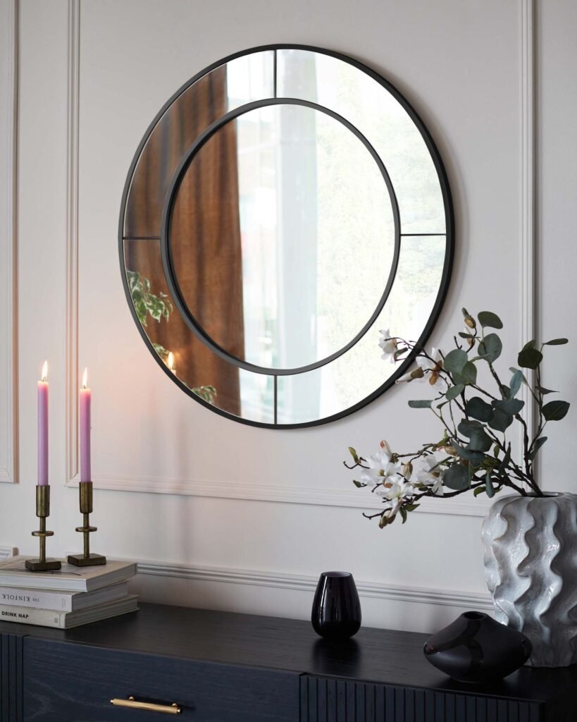 Dusk England Elton Medium Round Wall Mirror Black Front