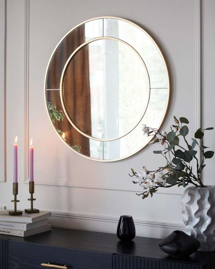 Elton Medium Round Wall Mirror Gold – Dusk England Front