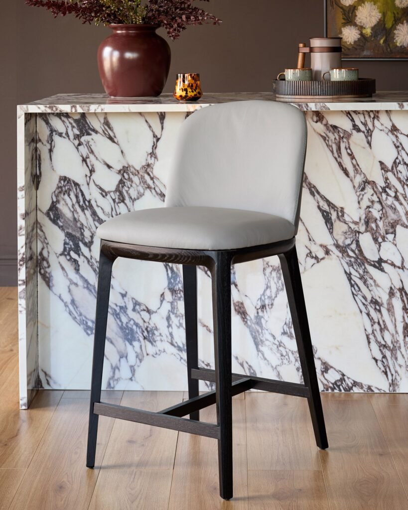 Dusk Scotland Emerson light and dark grey leather bar stool Front