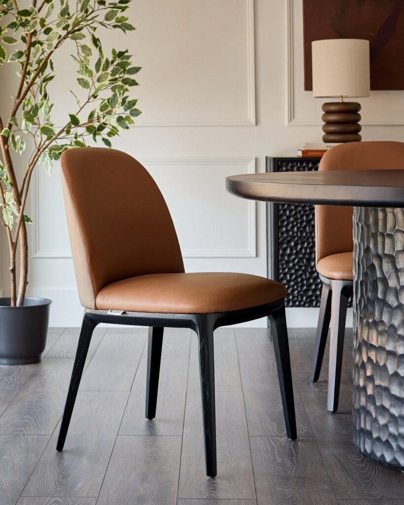Emerson tan and mocha leather Dusk Scotland dining chair - set of 2 Front