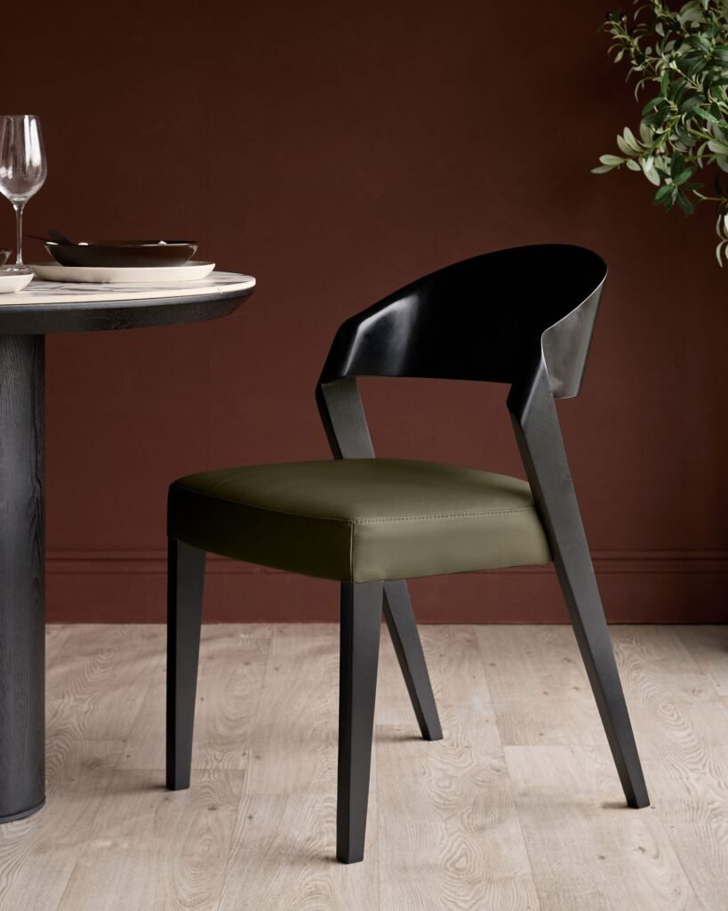 Enzo olive green leather dining Dusk chair - set of 2 Front