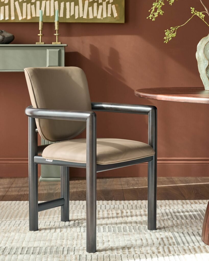 Esme mocha Dusk England leather dining chair Front