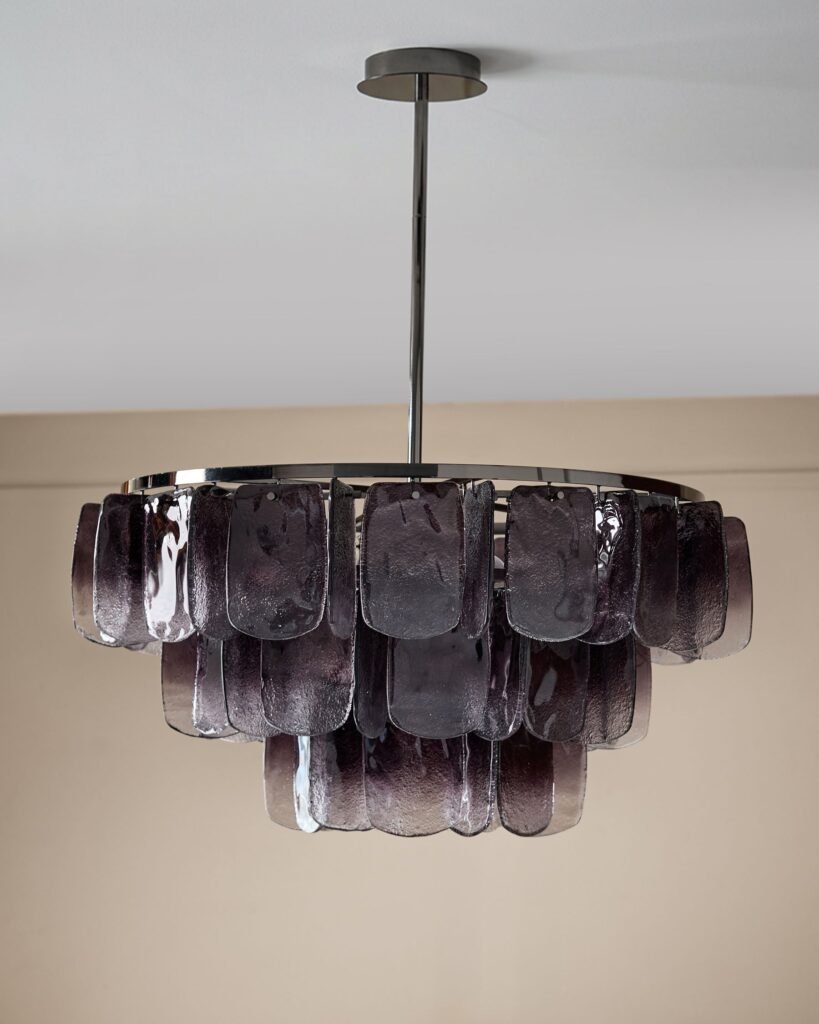 Estelle ombre smoked glass black steel chandelier light – Dusk Scotland Front