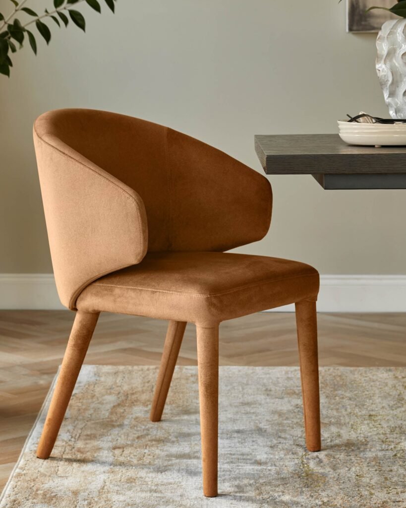 Ethan caramel plush Dusk fabric dining chair Front