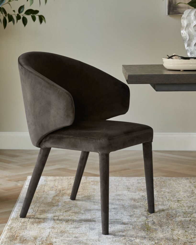 Dusk Scotland Ethan dark chocolate velvet dining chair Front