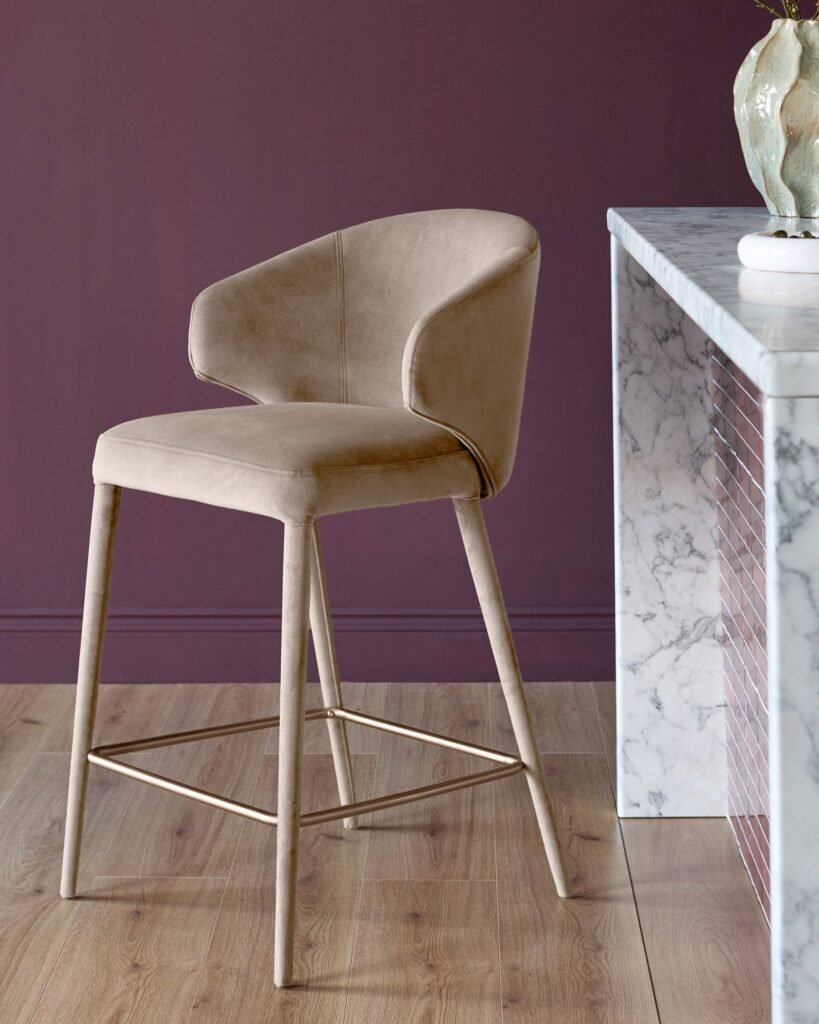 Ethan champagne Dusk velvet bar stool Front