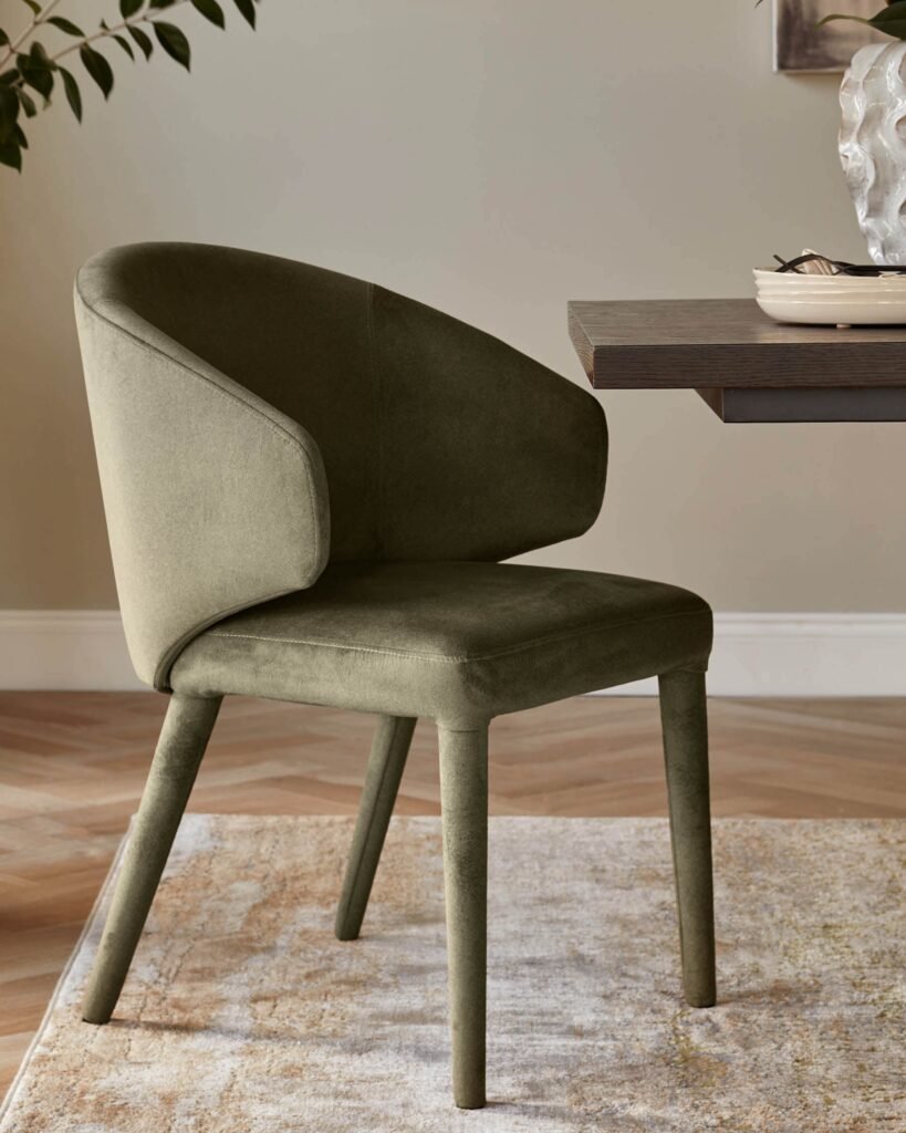 Dusk Scotland Ethan olive green velvet dining chair Front