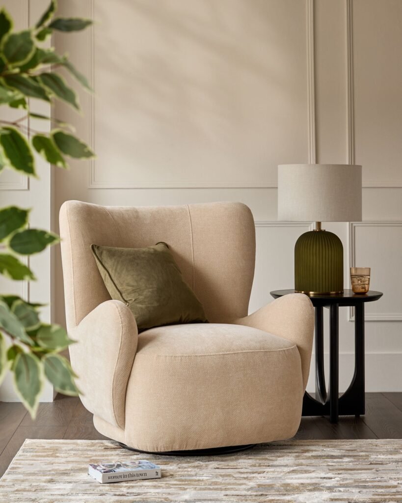 Dusk Scotland Evelyn champagne chenille occasional chair Front