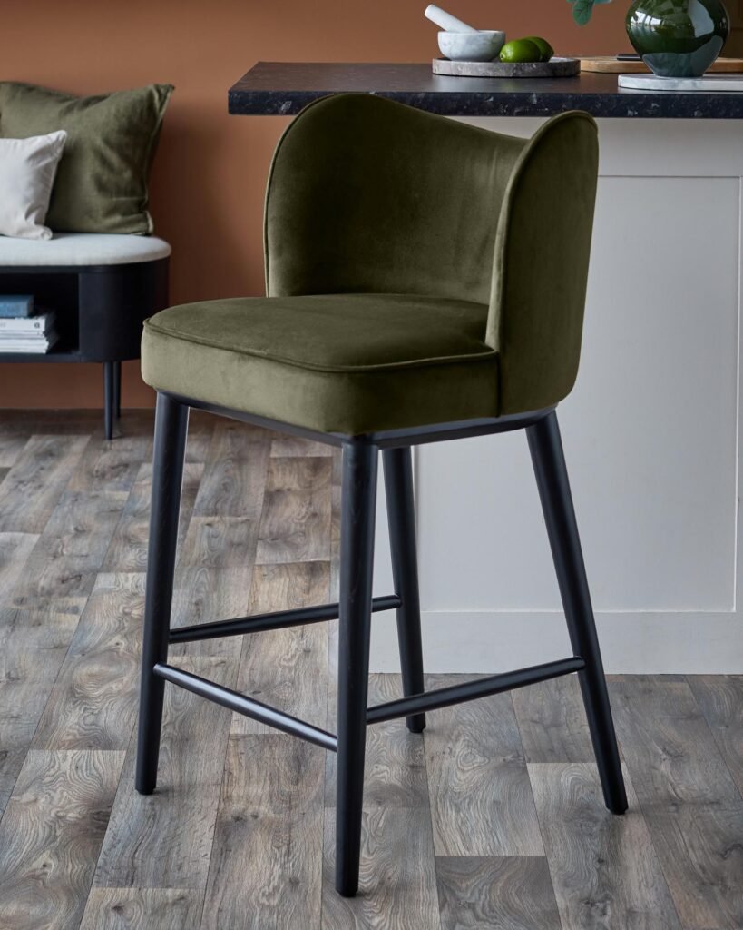 Dusk Scotland Evelyn olive green velvet bar stool Front