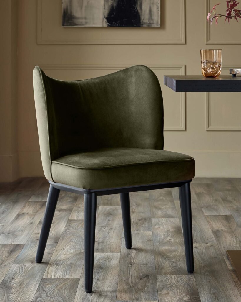 Evelyn olive green velvet dining chair – Dusk Front