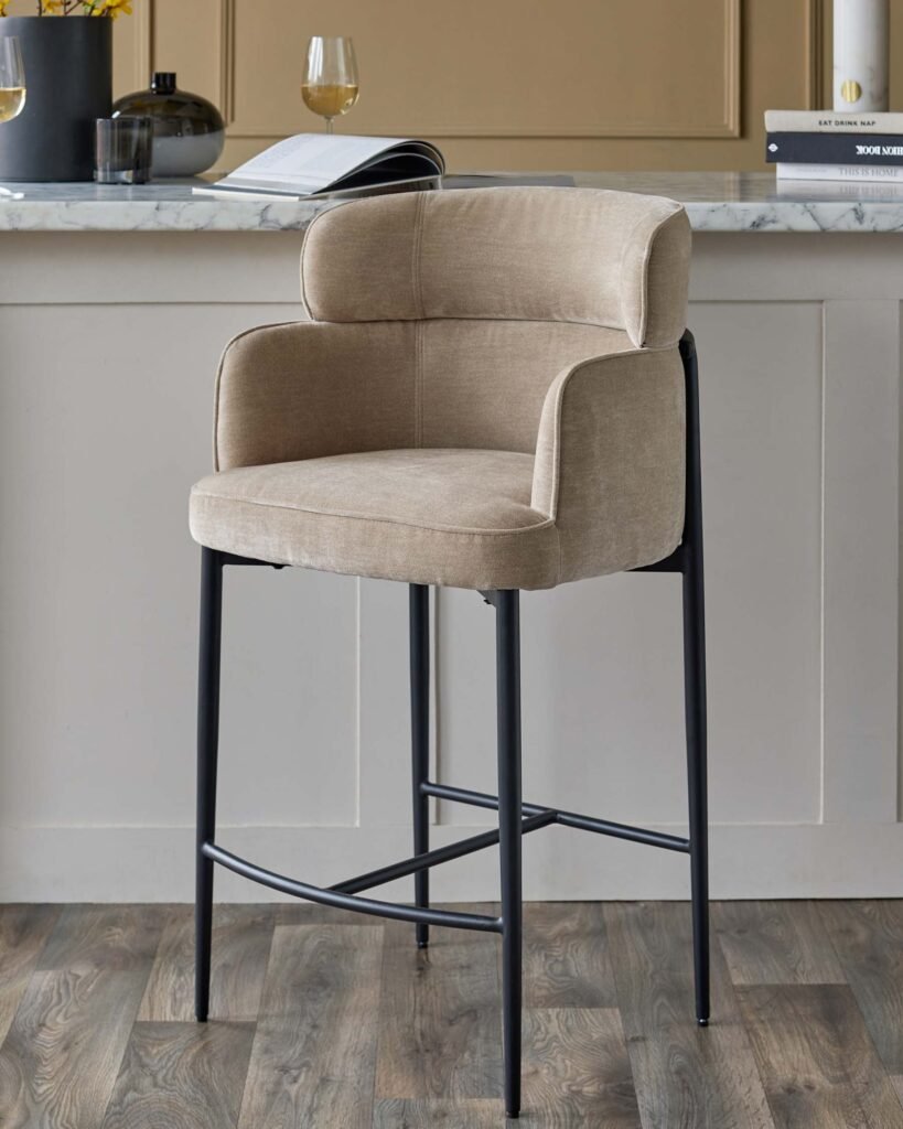 Felix champagne chenille bar stool – Dusk England Front