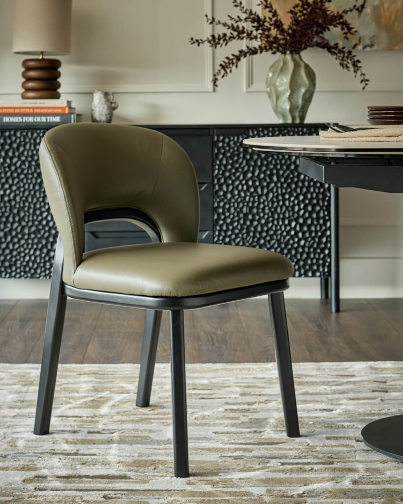 Fio olive green leather dining chair - set of 2 – Dusk England Front
