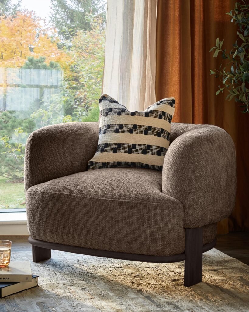 Florence mocha chunky weave armchair – Dusk Scotland Front