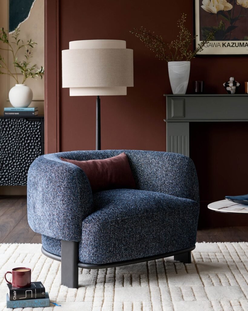 Dusk Scotland Florence navy mosaic chenille armchair Front