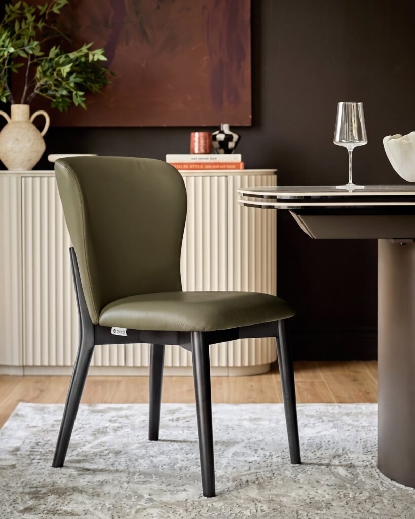Franco olive green leather dining Dusk chair - set of 2 Front