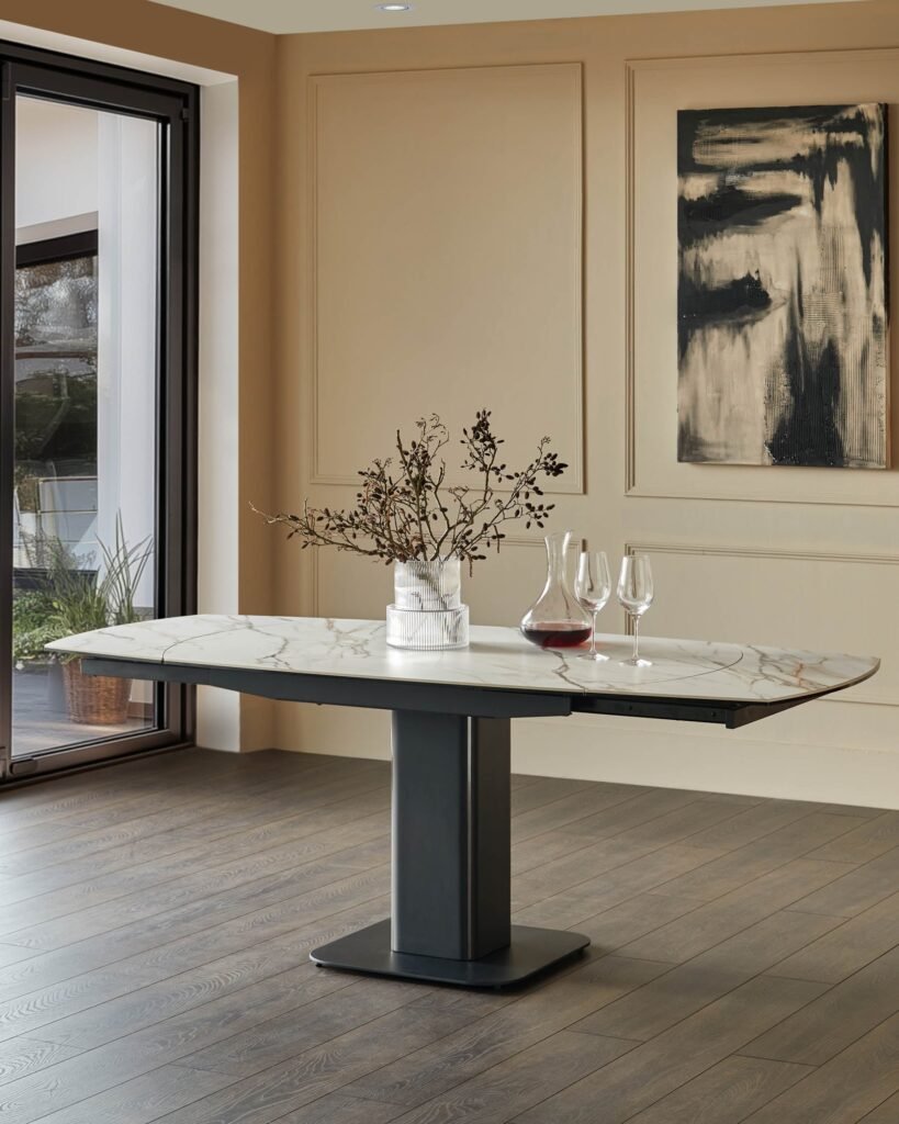 Dusk England Fraser natural ceramic extending 4-6 seater dining table Front