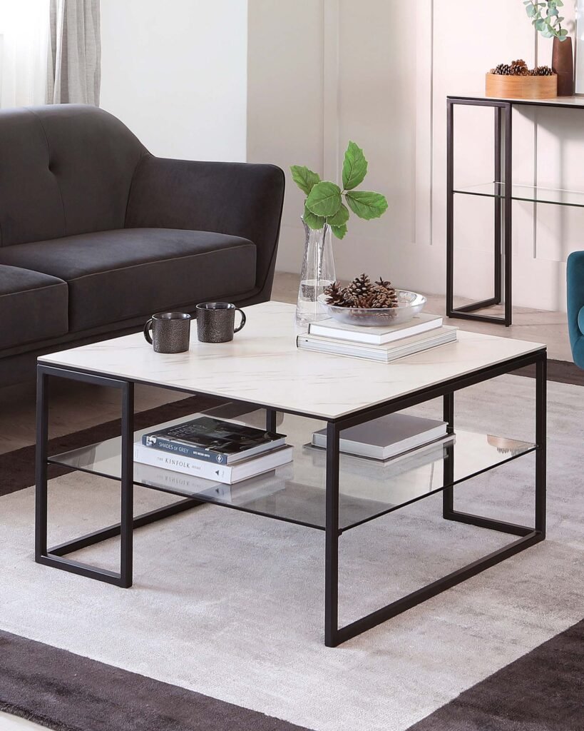 Georgia White Marbled Dusk Ceramic Coffee Table Front