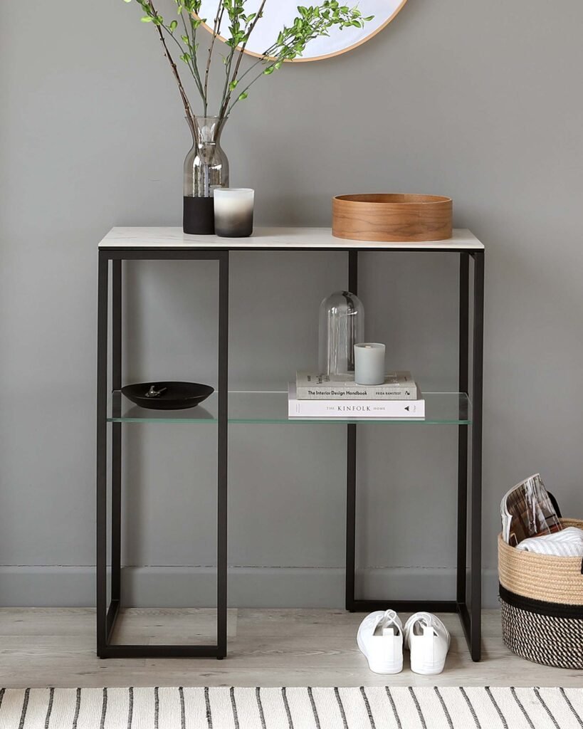 Dusk Scotland Georgia White Marbled Ceramic Small Console Front