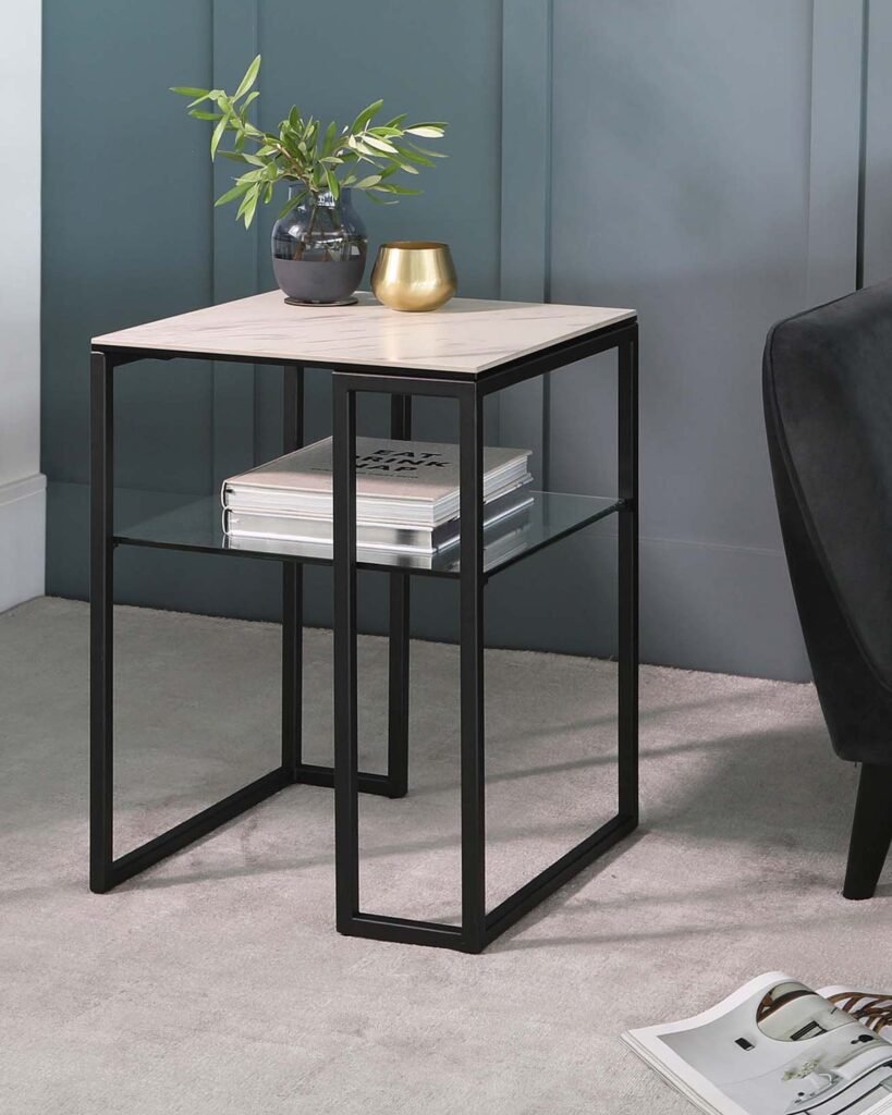 Georgia White Marbled Ceramic Side Table – Dusk Scotland Front