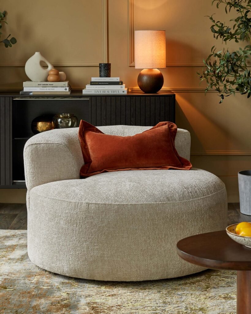 Dusk England Gianna natural weave fabric swivel armchair Front