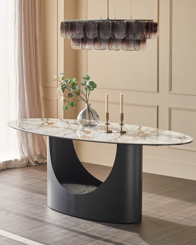 Giotto natural ceramic 8 seater dining table – Dusk England Front