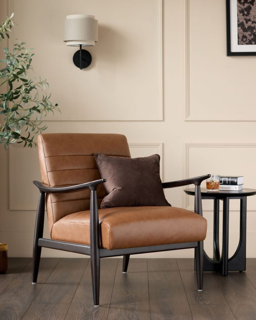 Dusk Scotland Greyson tan leather occasional chair Front