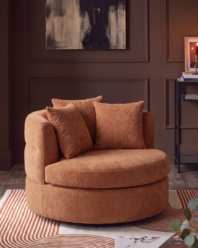 Dusk Gwen apricot chenille swivel armchair Front