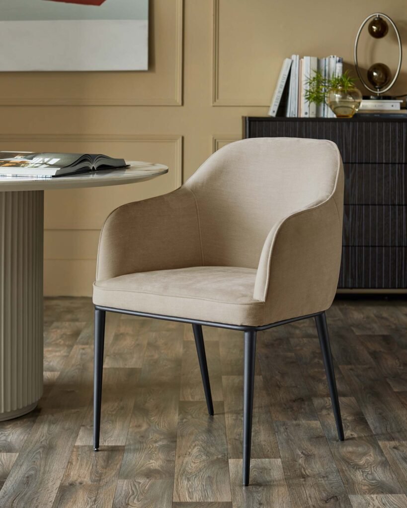 Harley champagne chenille dining chair – Dusk Front
