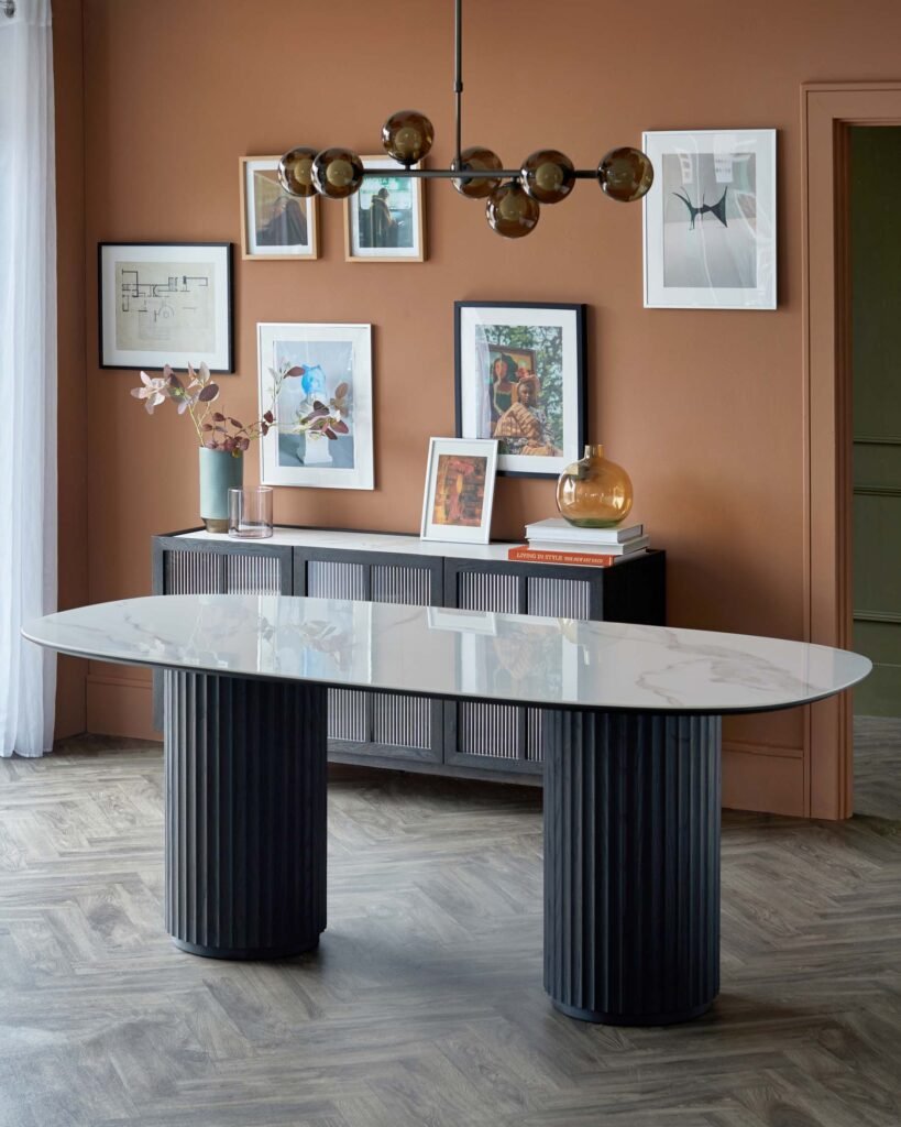 Dusk Scotland Hanne white ceramic 6 seater dining table Front