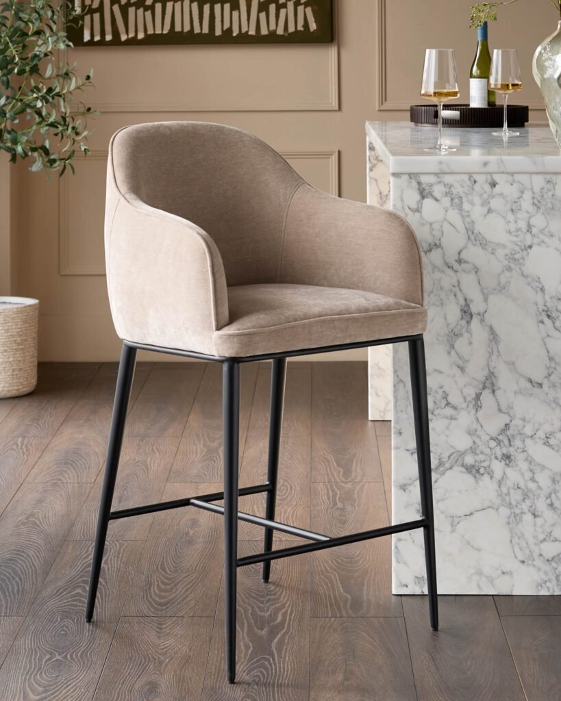 Harley champagne Dusk Scotland chenille bar stool Front