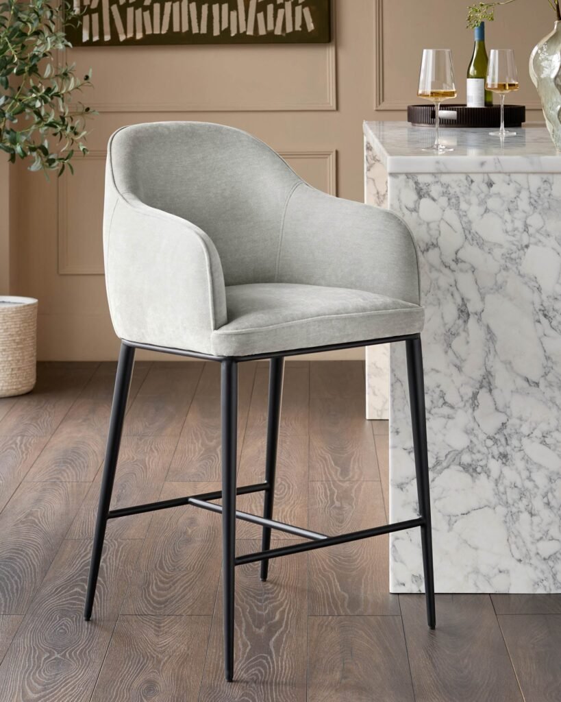 Harley natural grey Dusk chenille bar stool Front