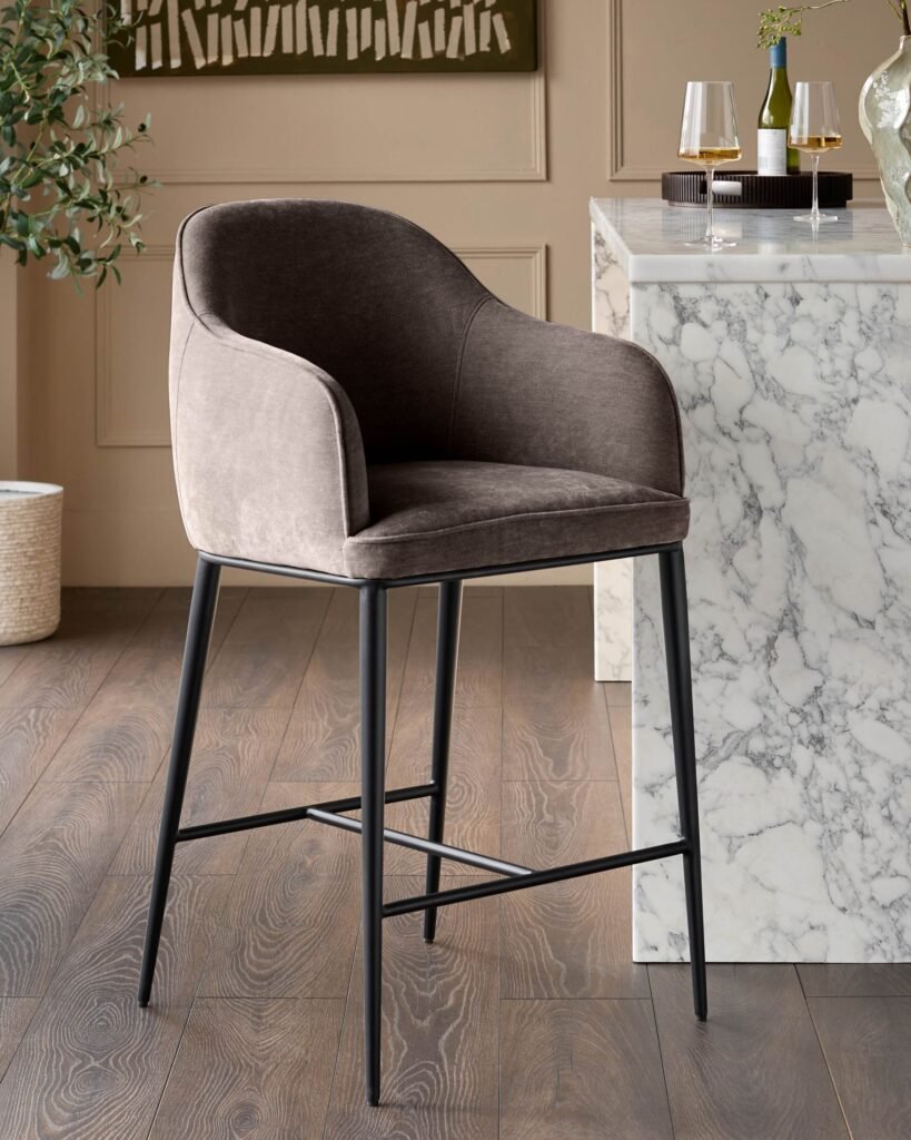 Harley mocha chenille bar stool – Dusk England Front