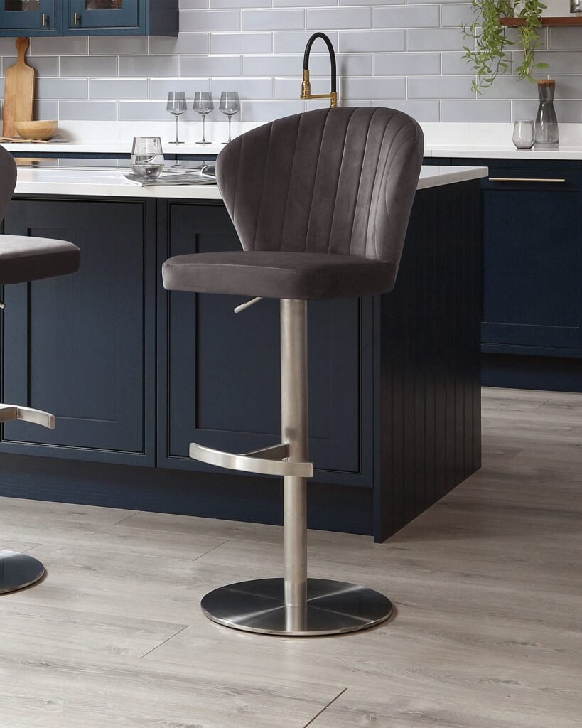Harper Dark Grey Velvet Dusk Scotland Gas Lift Bar Stool Front