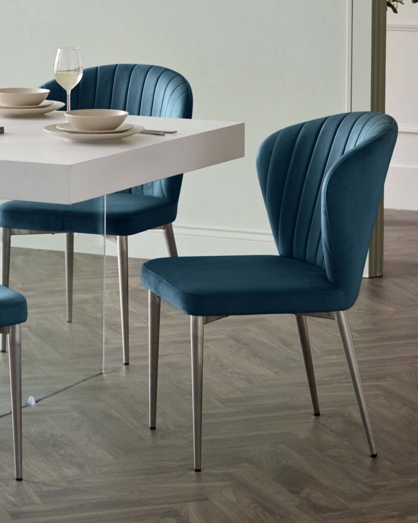 Dusk Scotland Harper dark blue plush velvet stainless steel dining chair - set of 2 Front