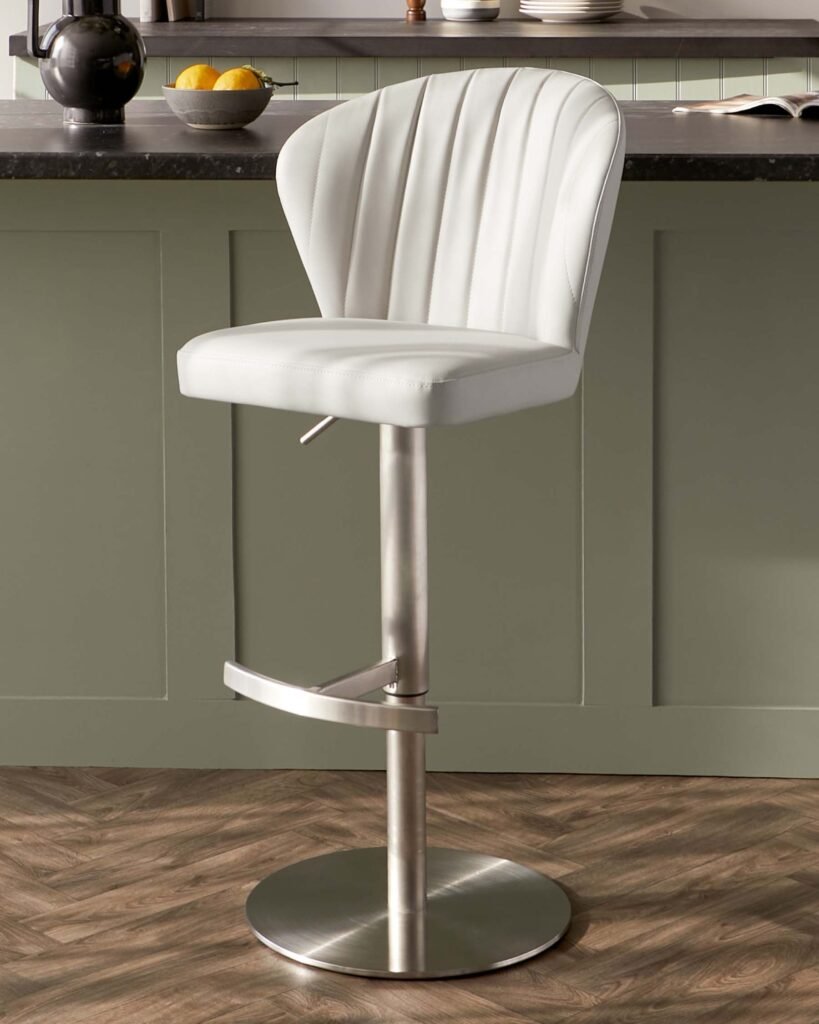 Dusk Scotland Harper Light Grey Faux Leather Gas Lift Bar stool Front