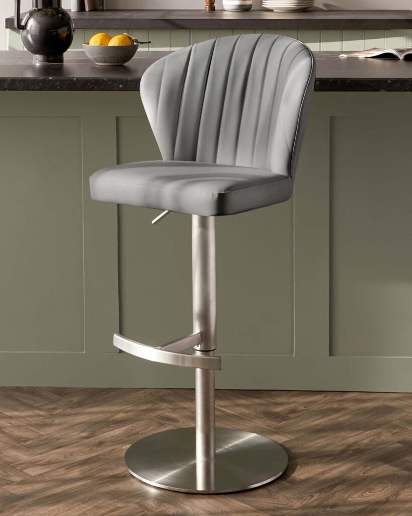 Dusk Scotland Harper Mid Grey Faux Leather Gas Lift Bar stool Front